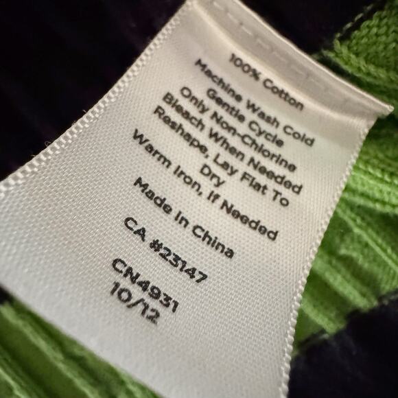 Talbots Women Small Sweater Knit Tank Top Blouse Green Navy Blue Stripe - Picture 3 of 4